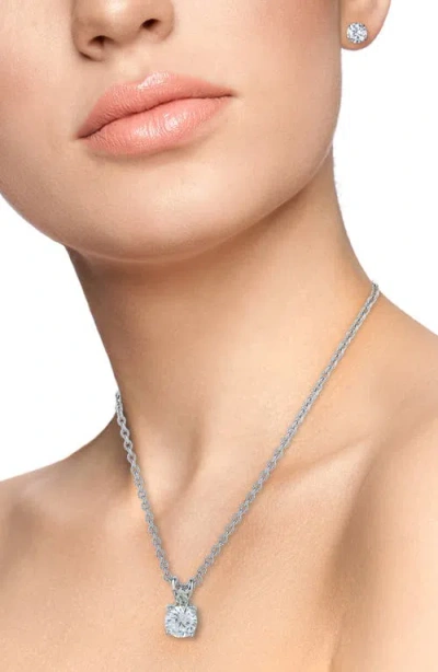 Cz By Kenneth Jay Lane Round Cubic Zirconia Solitaire Pendant Necklace & Stud Earrings Set In Silver