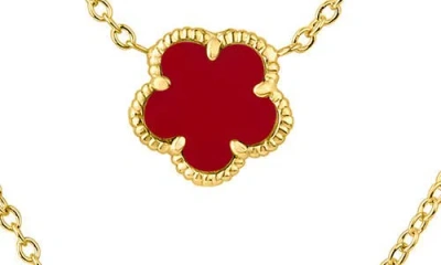 Cz By Kenneth Jay Lane Cubic Zirconia & Faux Coral Double Layered Clover Station Necklace In Gold