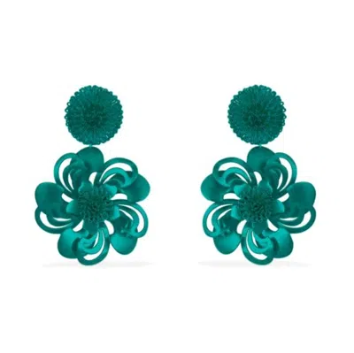 Pat’s Jewelry Women's Green Pompom Flower Earrings In Green