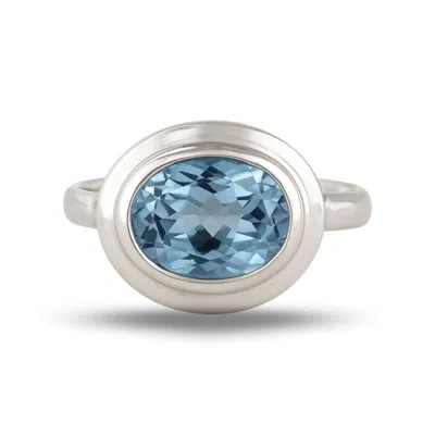Dainty London Women's Oval-cut Sky Blue Topaz Gemstone Ring - Avery In Metallic