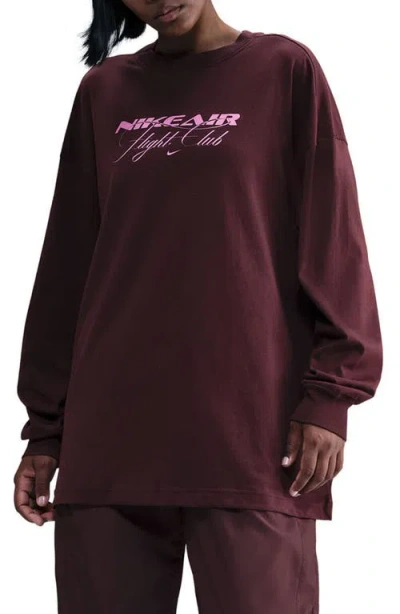 Nike Air Flight Club Oversize Long Sleeve Graphic T-shirt In Burgundy