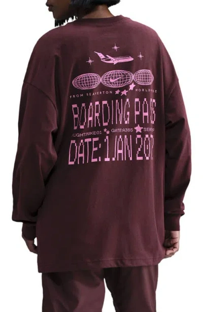 Nike Air Flight Club Oversize Long Sleeve Graphic T-shirt In Burgundy
