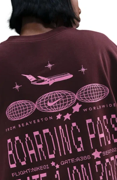 Nike Air Flight Club Oversize Long Sleeve Graphic T-shirt In Burgundy