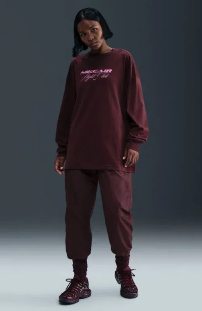 Nike Air Flight Club Oversize Long Sleeve Graphic T-shirt In Burgundy