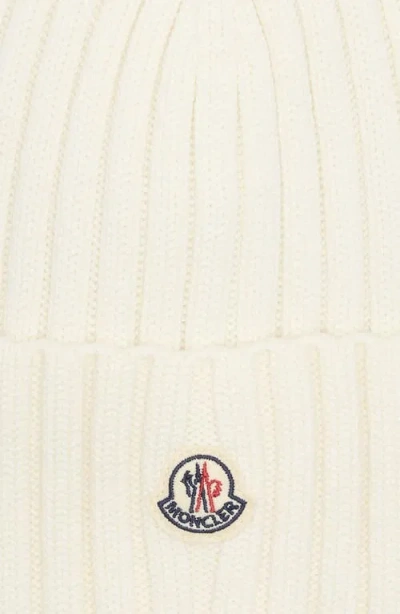 Moncler Ribbed Beanie With Embroidered Logo Detail In White