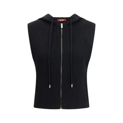 Max Mara Wool And Cashmere Hooded Gilet In Black