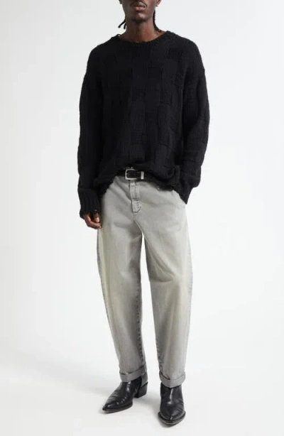 Golden Goose Journey Distressed Checkerboard Wool Sweater In Black