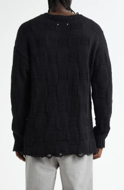Golden Goose Journey Distressed Checkerboard Wool Sweater In Black