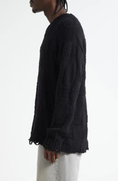 Golden Goose Journey Distressed Checkerboard Wool Sweater In Black