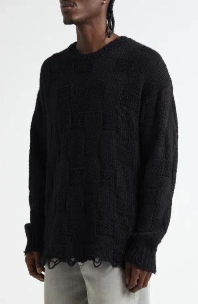 Golden Goose Journey Distressed Checkerboard Wool Sweater In Black