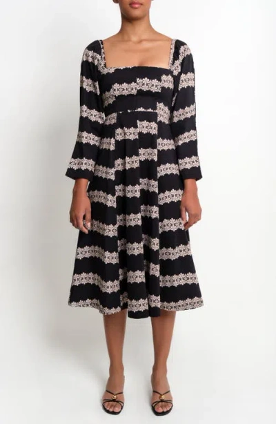 The Lulo Project Square Dance Stretch Cotton Midi Dress In Multi
