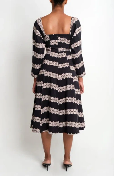 The Lulo Project Square Dance Stretch Cotton Midi Dress In Multi