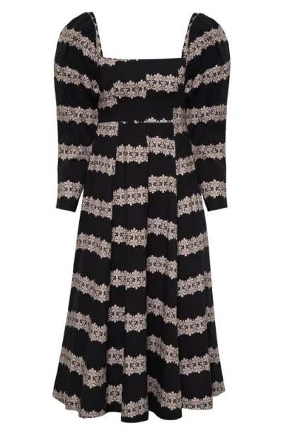 The Lulo Project Square Dance Stretch Cotton Midi Dress In Multi