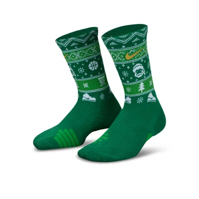 Nike Little Kids' Dri-fit Holiday Elite Crew Socks In Green