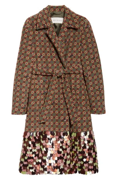 Dries Van Noten Roltas Mosaic Motif Wrap Coat In Brown