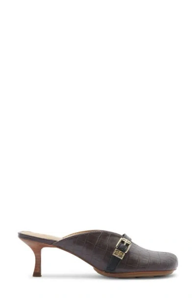 Ganni Sue Heeled Croco Mules Chocolate Fondant In Brown