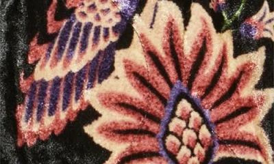 Farm Rio Padded Velvet Jacket With Floral And Bird Embroidery In Black