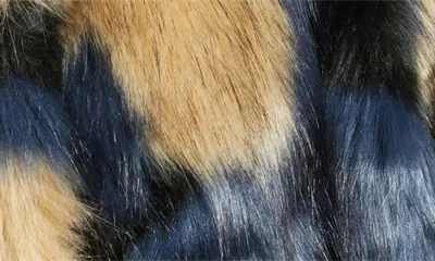 Farm Rio Multicolor Faux Fur Coat In Blue