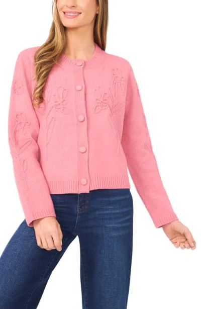 Cece Women's Flower Embroidery Long Sleeves Cardigan Sweater In Pink