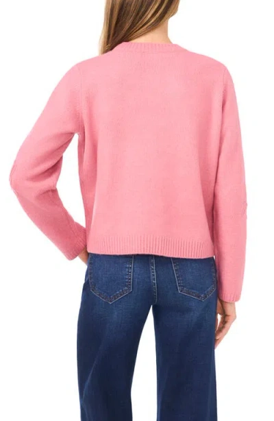 Cece Women's Flower Embroidery Long Sleeves Cardigan Sweater In Pink