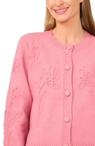 Cece Women's Flower Embroidery Long Sleeves Cardigan Sweater In Pink
