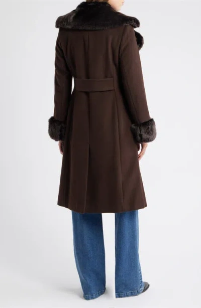 Via Spiga Double Breasted Wool Blend Coat With Faux Fur Trim In Brown