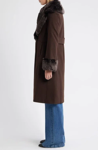 Via Spiga Double Breasted Wool Blend Coat With Faux Fur Trim In Brown