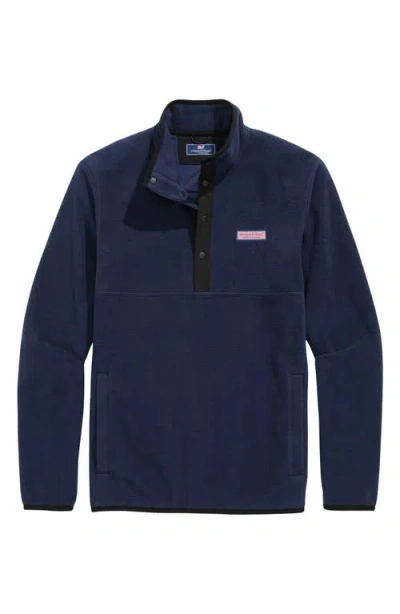 Vineyard Vines Harbor Fleece Snap Placket Pullover In Blue