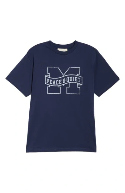 Museum Of Peace And Quiet Museum Of Peace & Quiet Banner Logo Cotton T-shirt In Blue