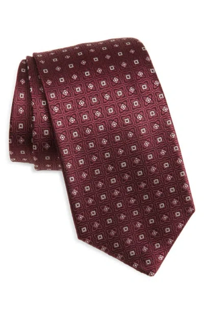 Canali Floral Silk Tie In Burgundy