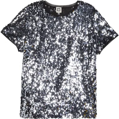 Anne Klein Paillette Top In Black
