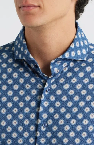 Emanuel Berg Modern Fit Floral Stretch Cotton Jersey Dress Shirt In Blue