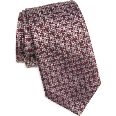Canali Medallion Print Silk Tie In Burgundy