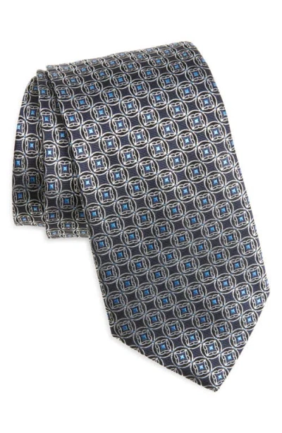 Canali Medallion Print Silk Tie In Gray
