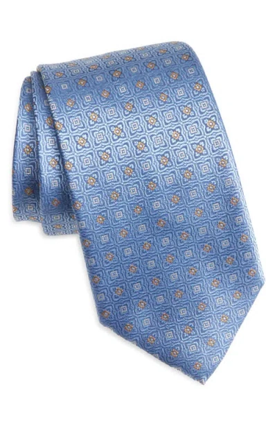 Canali Floral Silk Tie In Blue