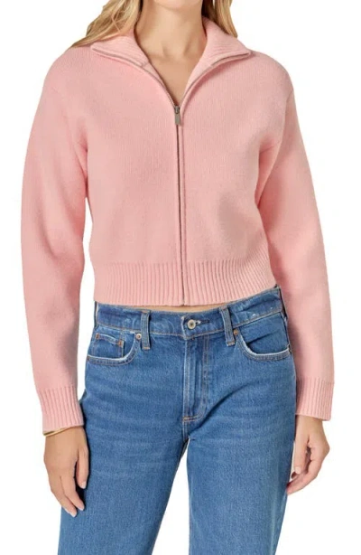 English Factory Knit Crop Zip Jacket In Pink
