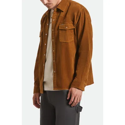 Brixton New West Relaxed Corduroy Snap-up Overshirt In Brown