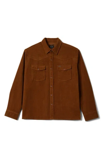 Brixton New West Relaxed Corduroy Snap-up Overshirt In Brown