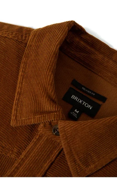 Brixton New West Relaxed Corduroy Snap-up Overshirt In Brown