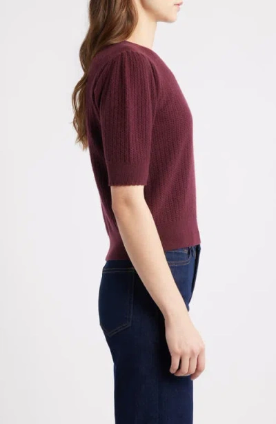 Frame The Ladder Pointelle Short Sleeve Cashmere Sweater In Burgundy