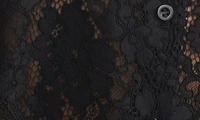 Frame Sheer Crop Organic Cotton Blend Eyelash Lace Button-up Shirt In Black