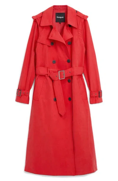 Desigual Convertible Trench Coat In Red