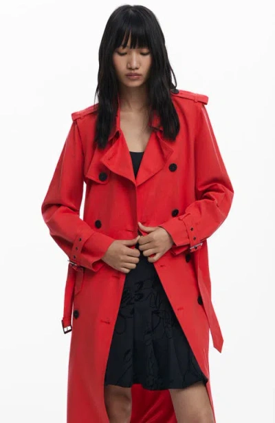 Desigual Convertible Trench Coat In Red
