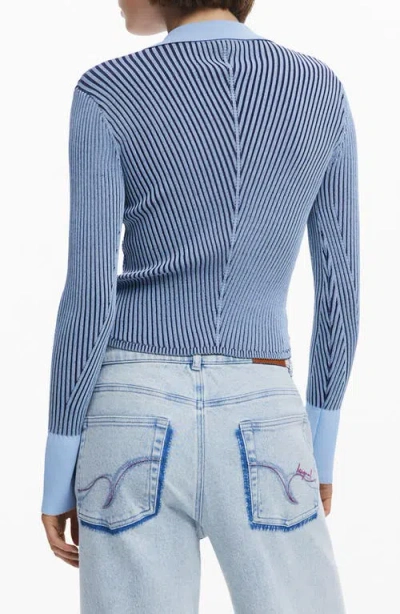 Desigual Stripe Collared Cutaway Cardigan In Blue