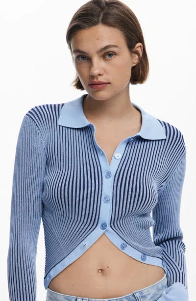 Desigual Stripe Collared Cutaway Cardigan In Blue
