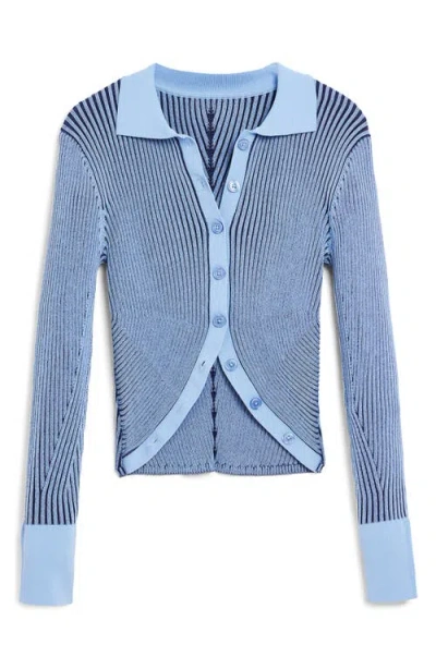 Desigual Stripe Collared Cutaway Cardigan In Blue