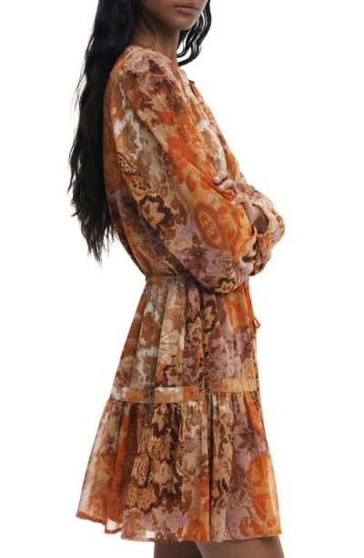 Desigual Boho Paisley Long Sleeve Dress In Brown