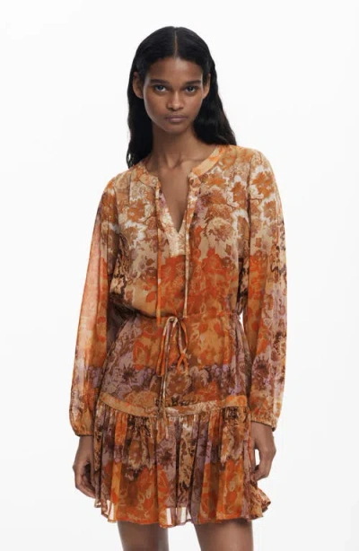 Desigual Boho Paisley Long Sleeve Dress In Brown