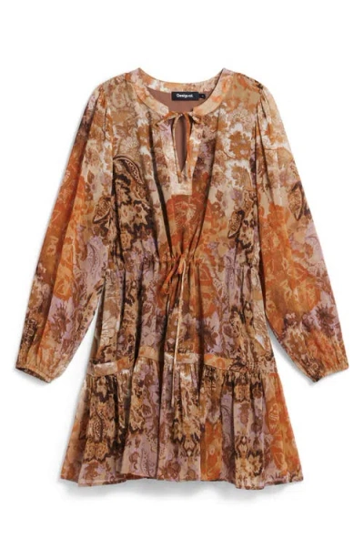 Desigual Boho Paisley Long Sleeve Dress In Brown