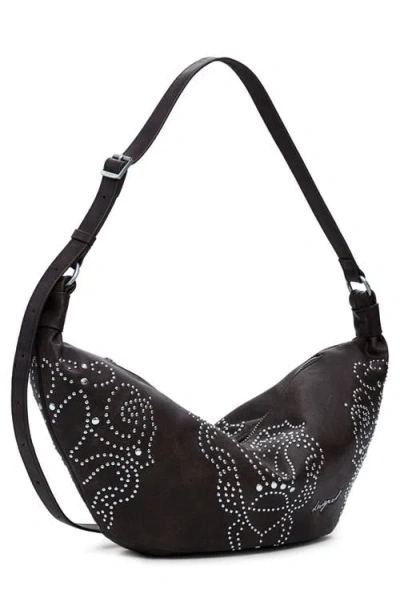 Desigual Studded Faux Leather Shoulder Bag In Orange